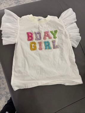 Birthday Girl White Ruffle Sleeve Tee